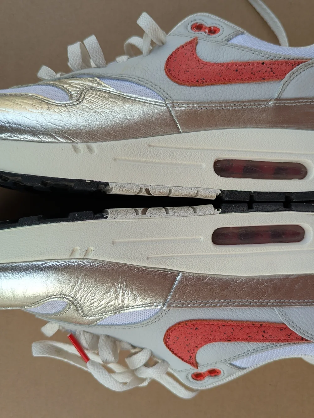 Nike Air Max 1 Premium SE Hot Sauce Metallic Silver Chile Red Men's Size 11